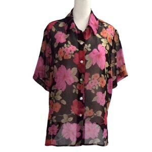 Blouse Coverup Sheer Floral Size Large Modern Essentials